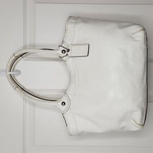 Coach white patent leather Bleeker tote carryall bag large purse F14483